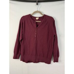 Herizon Henley Sweater Womens XL Burgundy Knit Raglan Long Sleeve Button‎ Front